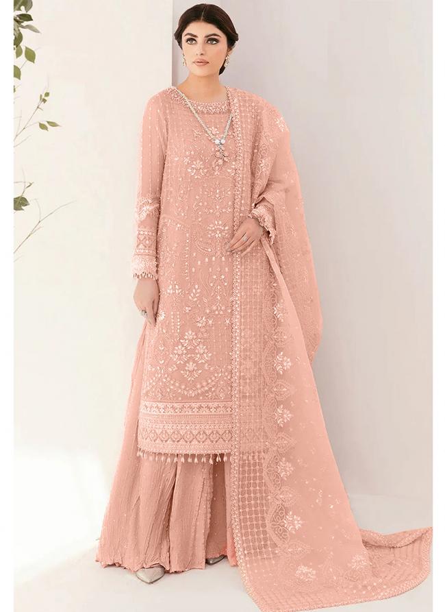 Organza Peach Eid Wear Embroidery Work Pakistani Suit
